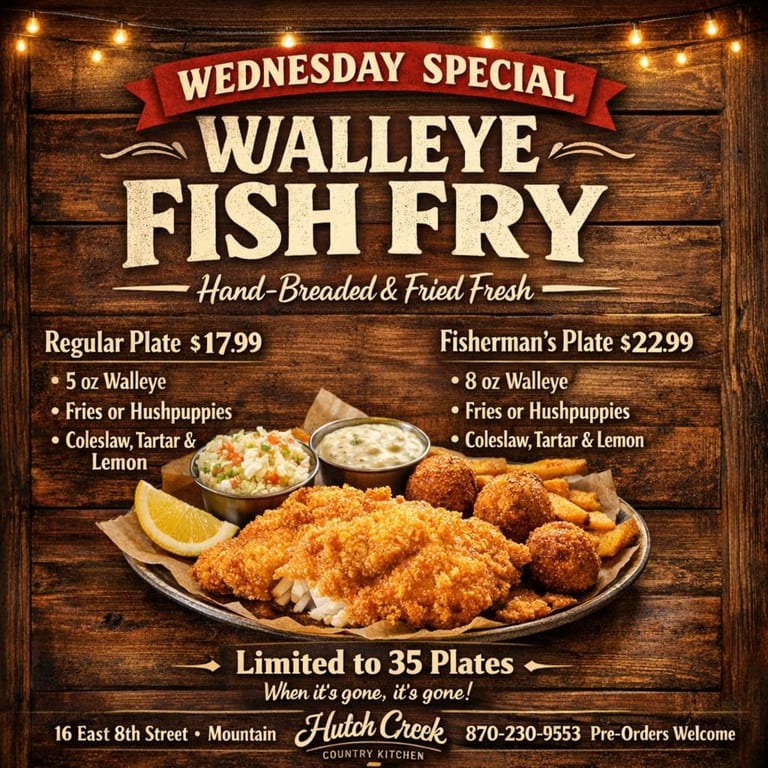 Freshly Fried Walleye, Wednesdays Only